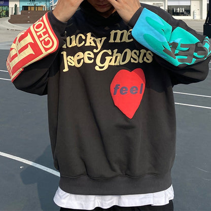 LUCKY ME I SEE GHOST Foam Letters Oversized Hoodie