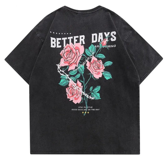 BETTER DAYS Floral Rose Print Oversized T-Shirt