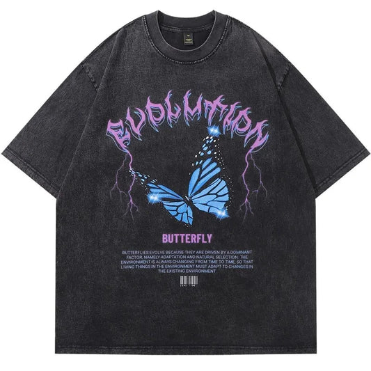 Butterfly Lightning Graphic Print Oversized T-Shirt