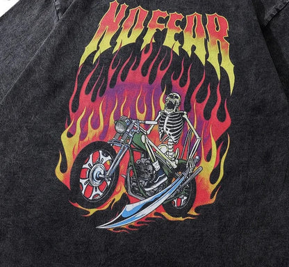 NO FEAR Flame Skeleton Print Graphic T-Shirt