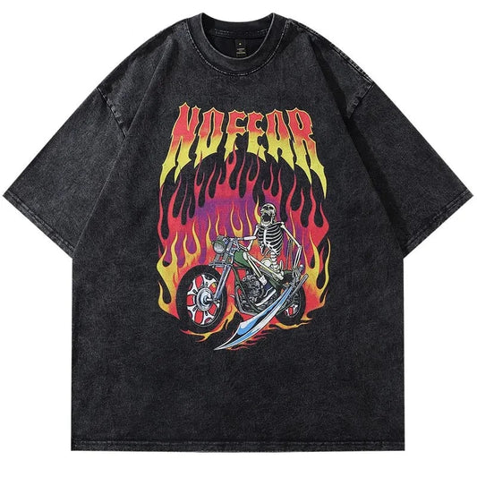 NO FEAR Flame Skeleton Print Graphic T-Shirt
